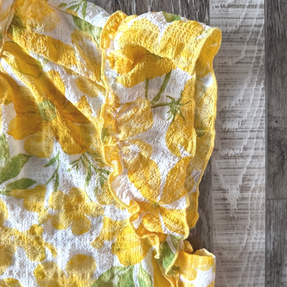 Haver London Yellow Floral Seersucker Blouse Medium Cottagecore Vibrant Summer - Picture 6 of 9
